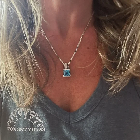 14k & Sterling Huge Blue Topaz Necklace - Picture 1 of 6